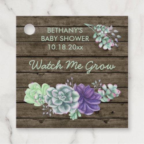 Baby Shower Watch Me Grow Rustic Succulent Plant Favor Tags