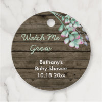 Baby Shower Watch Me Grow Rustic Wood & Succulents Favor Tags