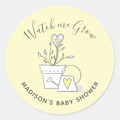 Baby Shower Watch me Grow Yellow Heart Plant Classic Round Sticker