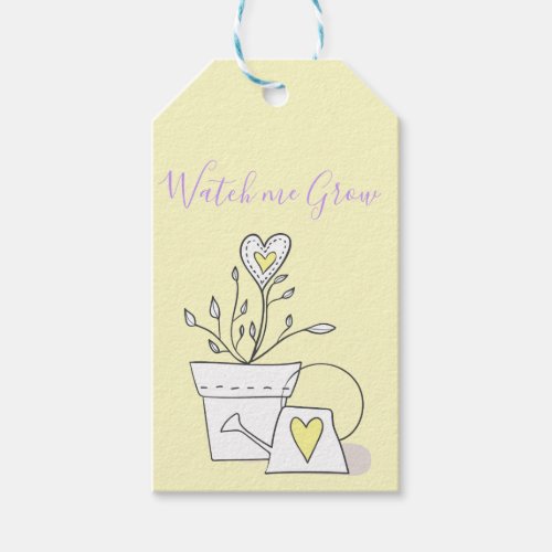 Baby Shower Watch me Grow Yellow Heart Plant Gift Tags