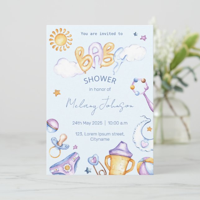  baby shower water color invitation (Standing Front)
