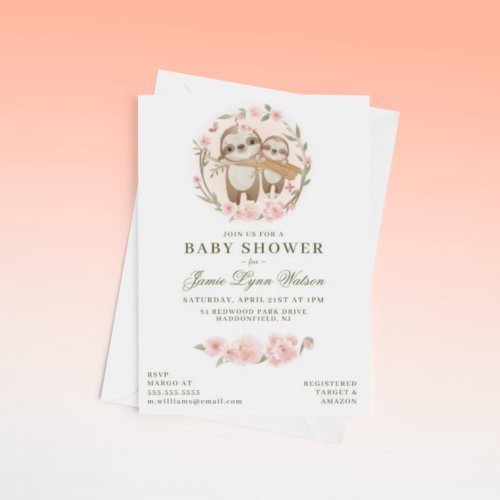 BABY SHOWER  Watercolor Baby Sloth  Parent  Invi Invitation