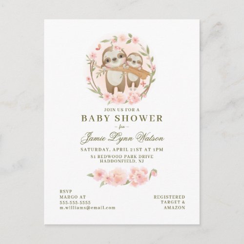 BABY SHOWER  Watercolor Baby Sloth  Parent Postcard