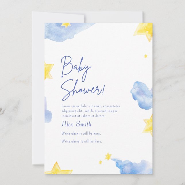 Baby shower watercolor blue Invitation (Front)