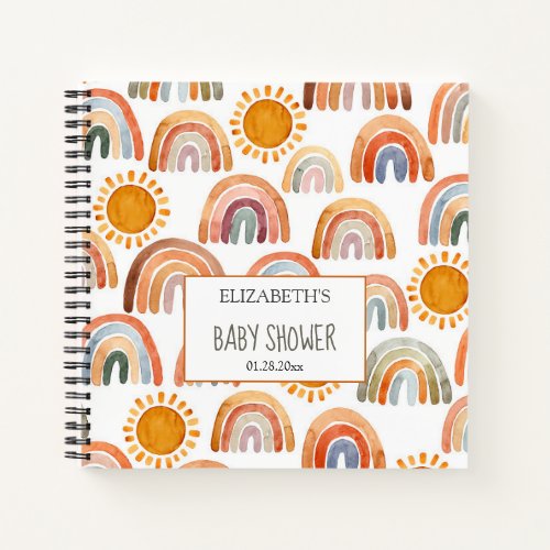 Baby Shower Watercolor Boho Rainbow and Sunshine   Notebook