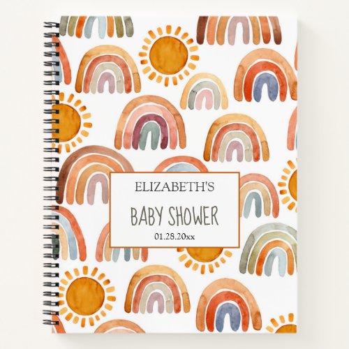 Baby Shower Watercolor Boho Rainbow and Sunshine  Notebook
