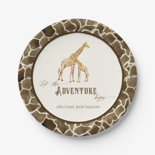 Baby Shower Watercolor Cute Giraffe Mama and Baby Paper Plates