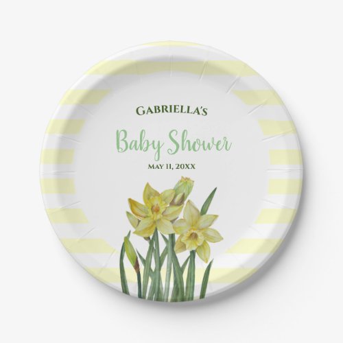 Baby Shower Watercolor Daffodils Illustration Paper Plates