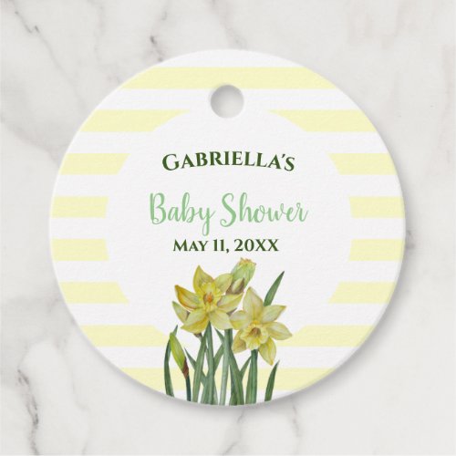 Baby Shower Watercolor Daffodils White Stripes Favor Tags
