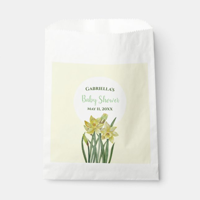 Baby Shower Watercolor Daffodils Yellow Background Favor Bag (Front)
