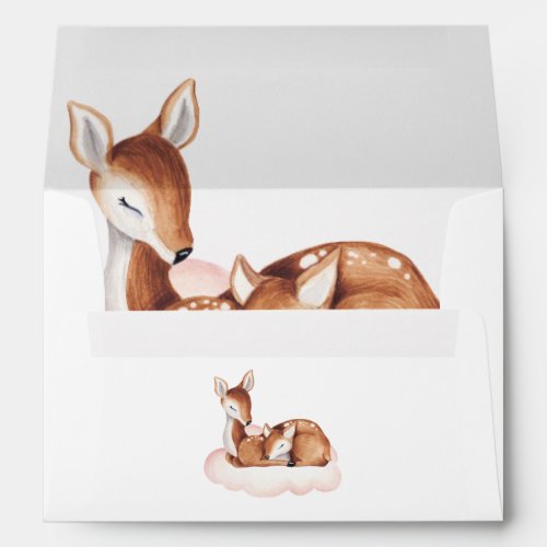Baby Shower Watercolor Deer Blush White Envelope