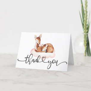 Baby Shower Watercolor Deer Pink Cloud Thank You Card