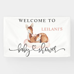 Baby Shower Watercolor Deer Pink Cloud Welcome Banner