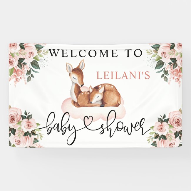 Baby Shower Watercolor Deer Pink Floral Welcome Banner