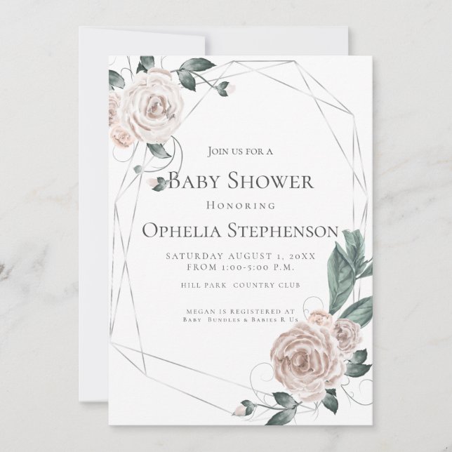 Baby Shower | Watercolor Dusty Rose Floral Announcement (Front)