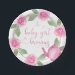 Baby Shower Watercolor Floral Baby Girl is Brewing Paper Plates<br><div class="desc">These pretty party plates are perfect for a gender reveal party or a girl baby shower. The beautiful lettering reads "A baby girl is brewing" and is framed with a watercolor floral wreath of pink flowers and a pink teapot. Please browse our store for coordinating "a baby is brewing" invitations...</div>