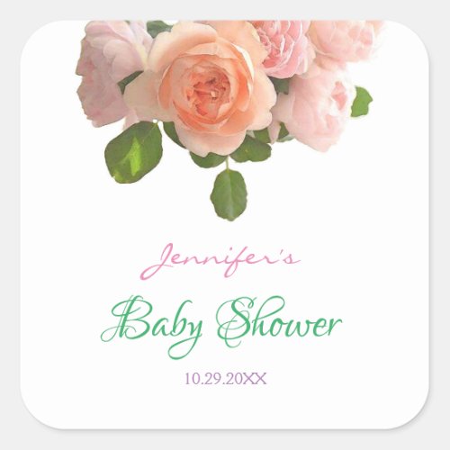 Baby Shower Watercolor Floral Handwritten Template Square Sticker