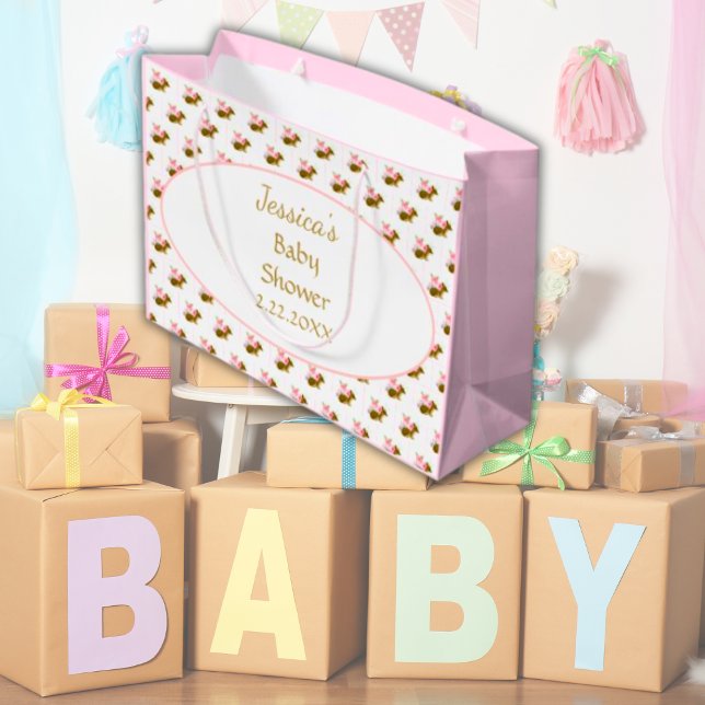 Baby Shower Watercolor Floral Woodland Large Gift Bag (Personalized Baby Shower Floral Woodland Gift Bags)