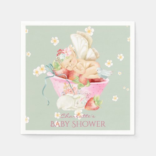 Baby Shower Watercolor Girl Fairy Cute Rabbit Napkins