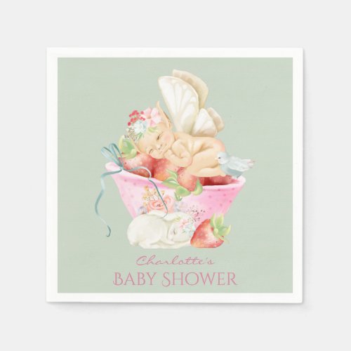 Baby Shower Watercolor Girl Fairy Cute Rabbit Napkins