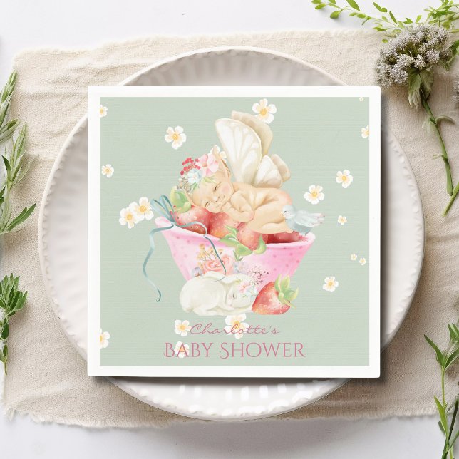 Baby Shower Watercolor Girl Fairy Cute Rabbit Napkins (Creator Uploaded)