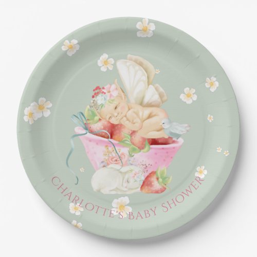 Baby Shower Watercolor Girl Fairy Cute Rabbit Paper Plates