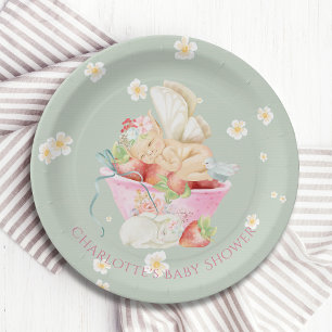 Baby Shower Watercolor Girl Fairy Cute Rabbit Paper Plates