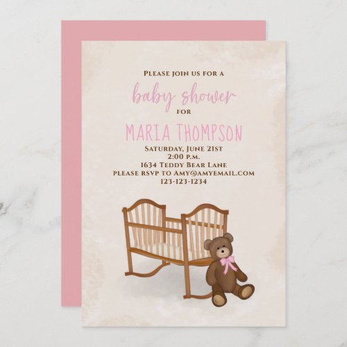 Baby Shower Watercolor Girl Rustic Stuffed Animal Invitation