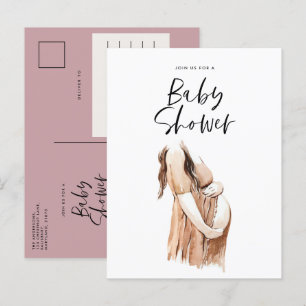 Baby shower watercolor illustration purple invitation postcard
