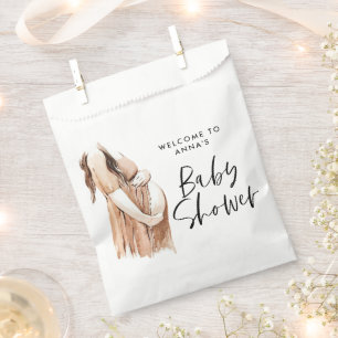 Baby shower watercolor illustration simple script favor bag