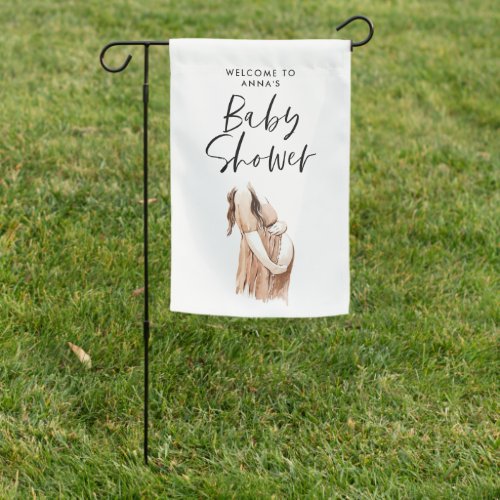 Baby shower watercolor illustration simple script garden flag