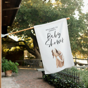 Baby shower watercolor illustration simple script house flag