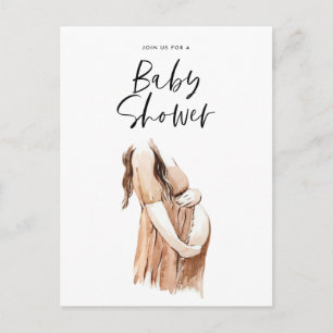 Baby shower watercolor illustration simple script postcard