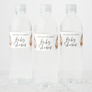 Baby shower watercolor illustration simple script water bottle label