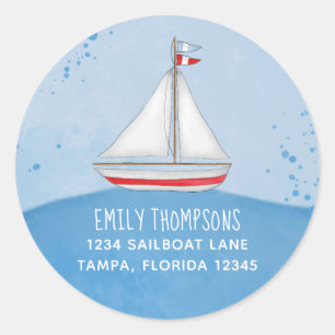 Baby Shower Watercolor Nautical Return Address Classic Round Sticker