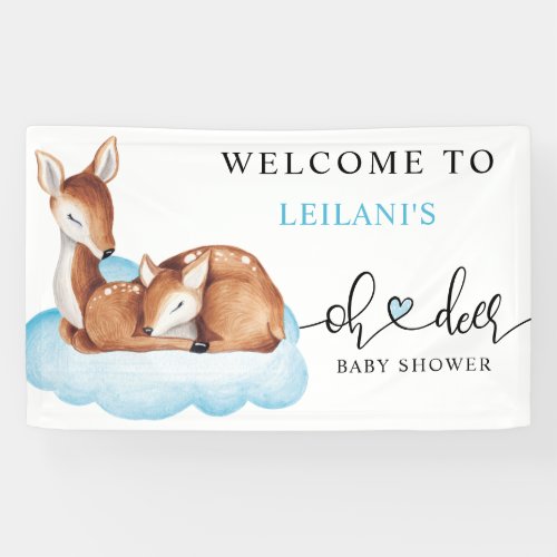 Baby Shower Watercolor Oh Deer Blue Cloud Welcome Banner