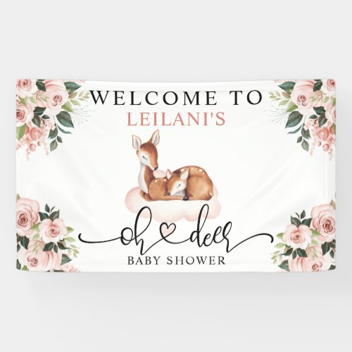 Baby Shower Watercolor Oh Deer Pink Floral Welcome Banner