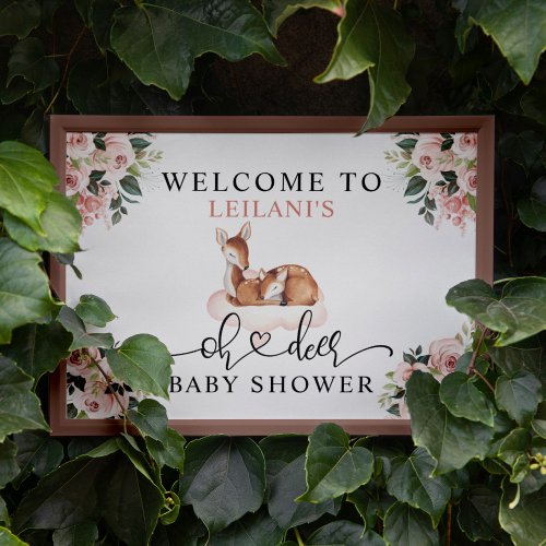 Baby Shower Watercolor Oh Deer Pink Floral Welcome Poster