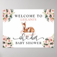 Baby Shower Watercolor Oh Deer Pink Floral Welcome Poster