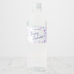 Baby Shower Watercolor Pattern Purple Script Water Bottle Label