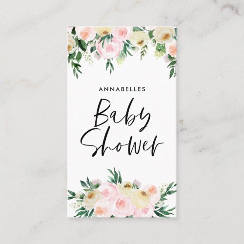 Baby shower watercolor pink girly floral game business card