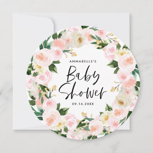 Baby shower watercolor pink girly floral script