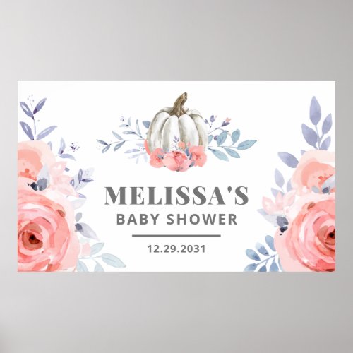 Baby Shower Watercolor Pink Roses Floral Pumpkin Poster