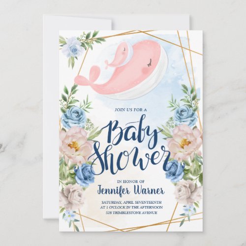 Baby Shower  Watercolor Pink Whale Invitation