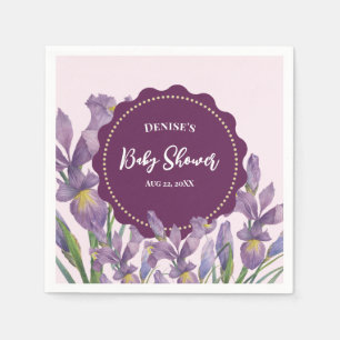 Baby Shower Watercolor Purple Irises Botanical Fav Napkins