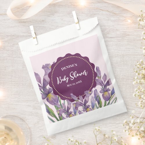 Baby Shower Watercolor Purple Irises Botanical Favor Bag