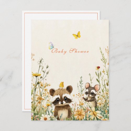 Baby Shower Watercolor Racoon Mouse Butterflies Invitation