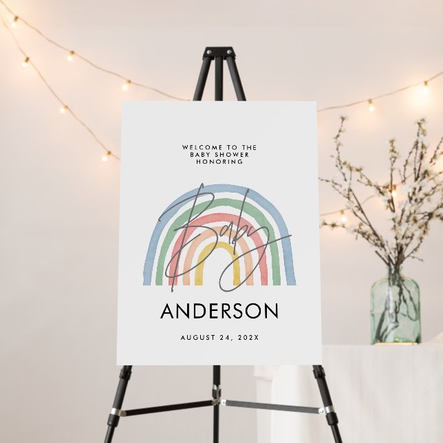 Baby shower watercolor rainbow script foam board (In Situ (Stand))
