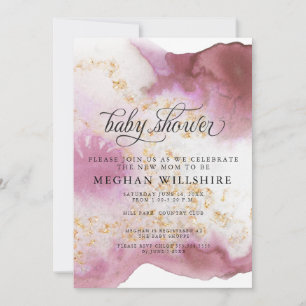 Baby Shower Watercolor Rose Quartz Gold Geode Invitation