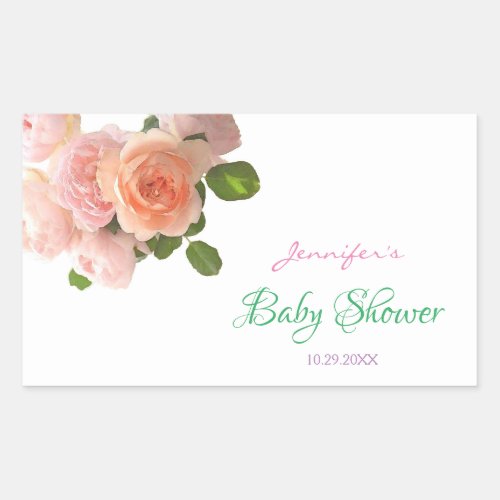Baby Shower Watercolor Roses Handwritten Template Rectangular Sticker